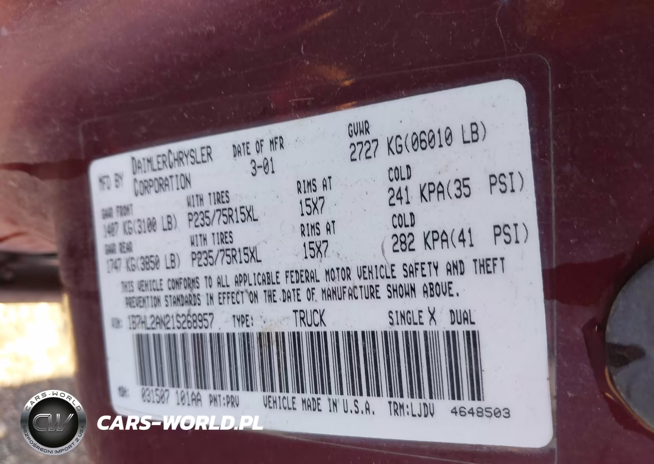 2001 Dodge Dakota Slt-Sport VIN:1B7HL2AN21S268957 - 9