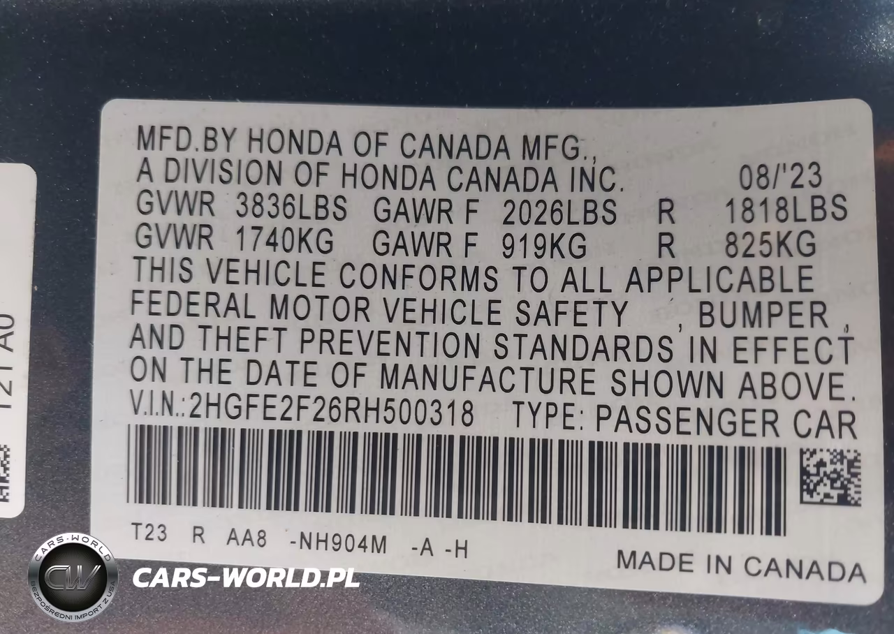 2024 Honda Civic Lx VIN:2HGFE2F26RH500318 - 9
