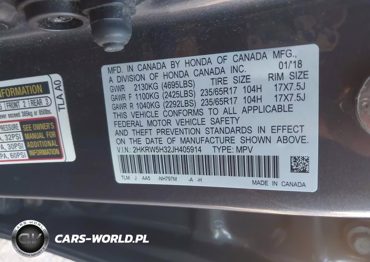 2018 Honda Cr-V Lx VIN:2HKRW5H32JH405914 - 9