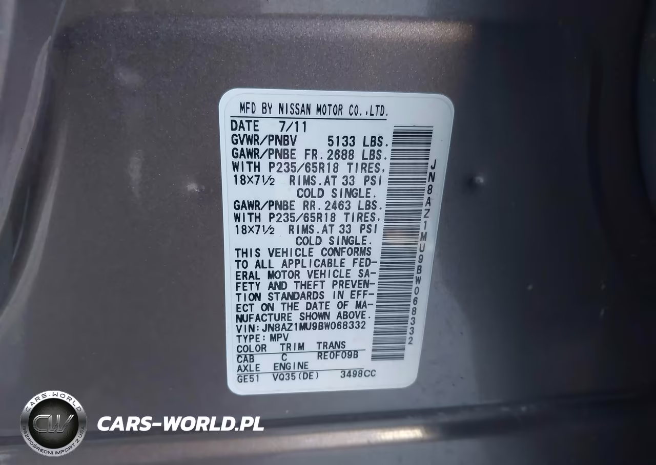 2011 Nissan Murano Sl VIN:JN8AZ1MU9BW068332 - 9