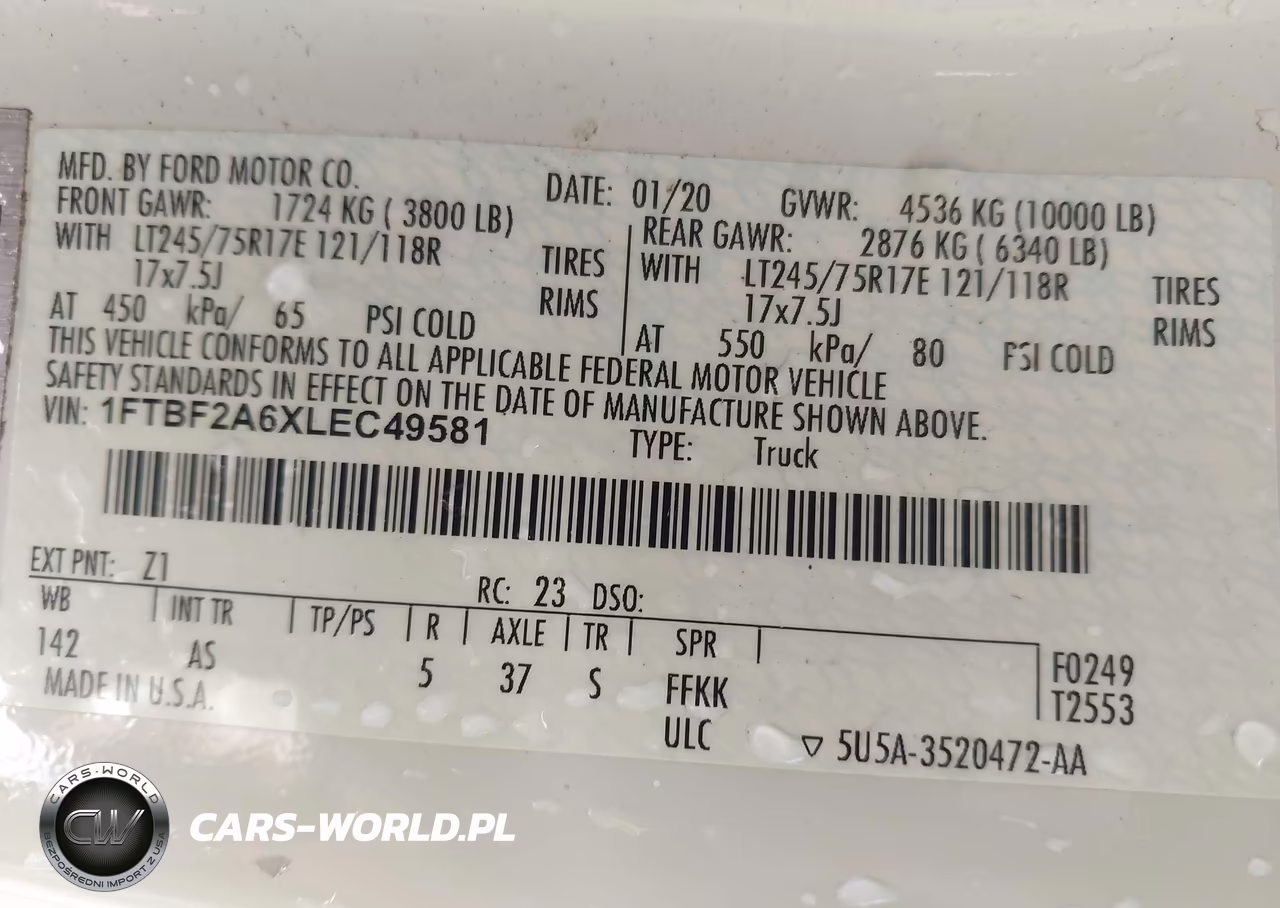 2020 Ford F-250 Xl VIN:1FTBF2A6XLEC49581 - 9
