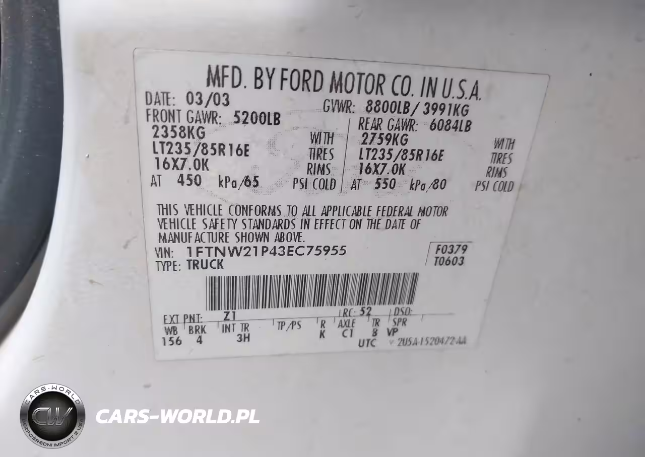 2003 Ford F-250 Lariat-Xl-Xlt VIN:1FTNW21P43EC75955 - 9