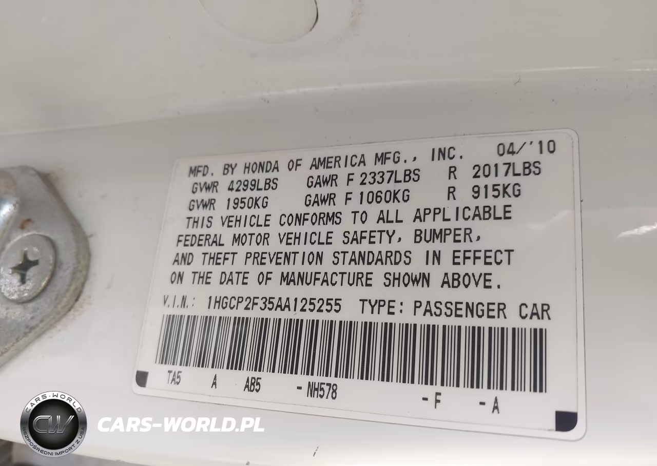 2010 Honda Accord 2.4 Lx VIN:1HGCP2F35AA125255 - 9