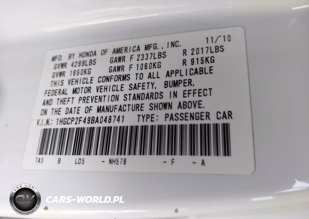2011 Honda Accord 2.4 Lx-P VIN:1HGCP2F49BA048741 - 9