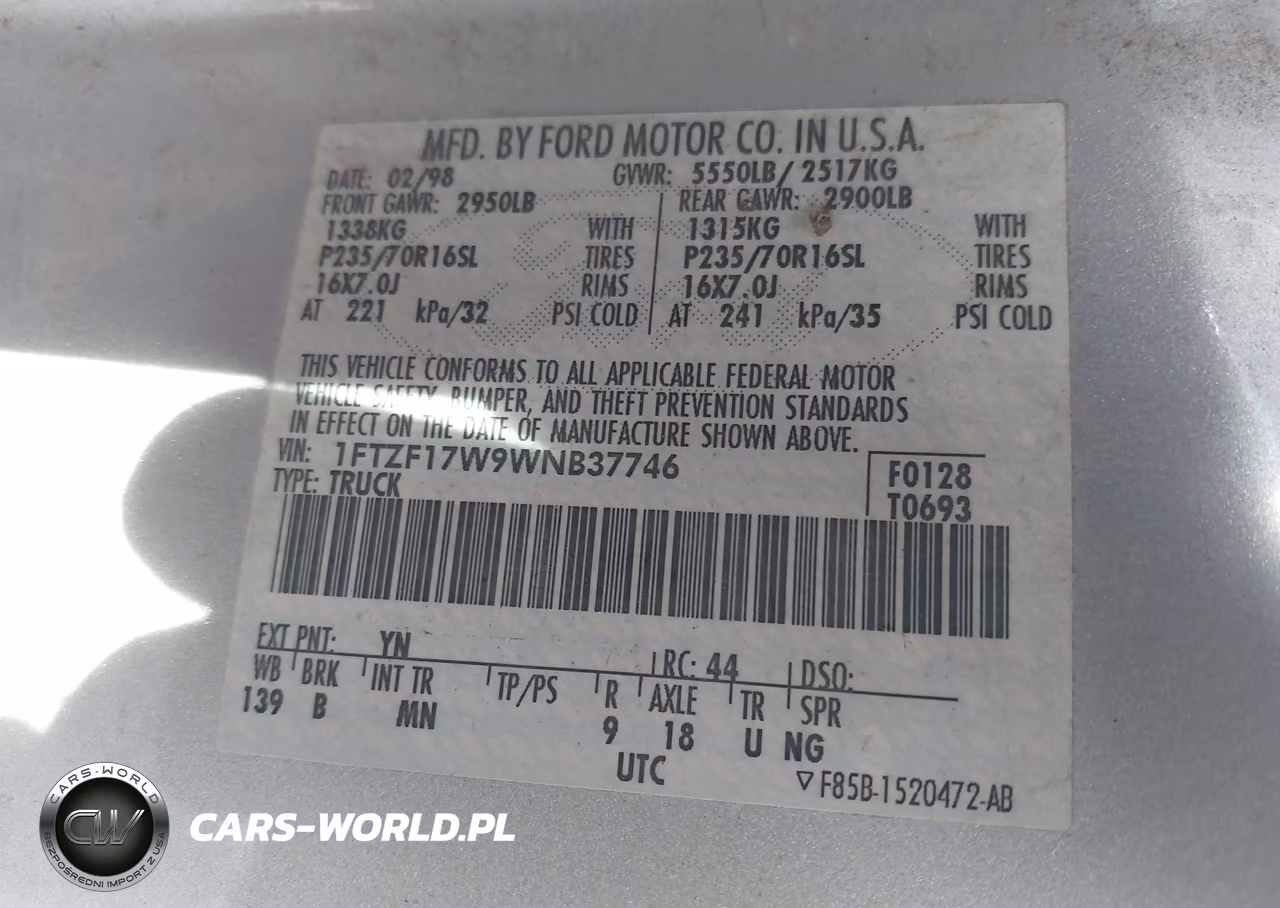 1998 Ford F-150 Lariat-Standard-Xl-Xlt VIN:1FTZF17W9WNB37746 - 9