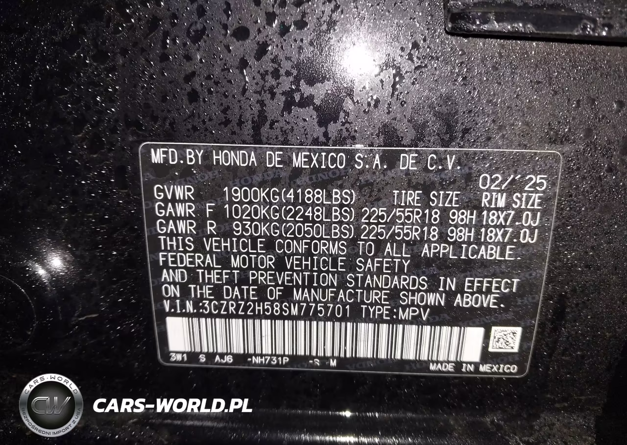 2025 Honda Hr-V Awd Sport VIN:3CZRZ2H58SM775701 - 9