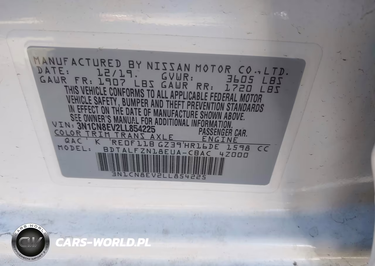 2020 Nissan Versa Sv Xtronic Cvt VIN:3N1CN8EV2LL854225 - 9
