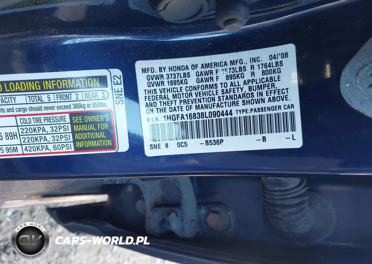 2008 Honda Civic Ex VIN:1HGFA16838L090444 - 9