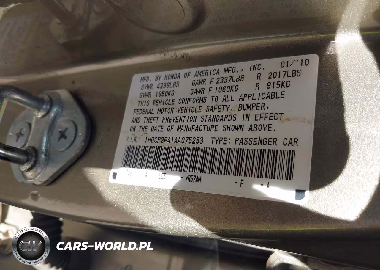 2010 Honda Accord 2.4 Lx-P VIN:1HGCP2F41AA075253 - 9
