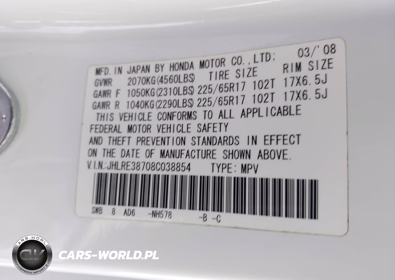 2008 Honda Cr-V Ex-L VIN:JHLRE38708C038854 - 9