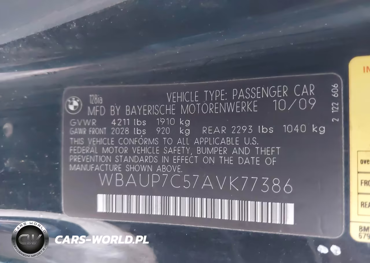 2010 BMW 128I VIN:WBAUP7C57AVK77386 - 9