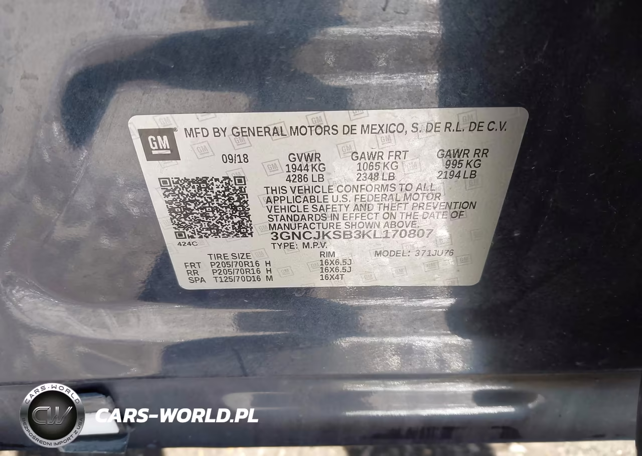 2019 Chevrolet Trax Ls VIN:3GNCJKSB3KL170807 - 9