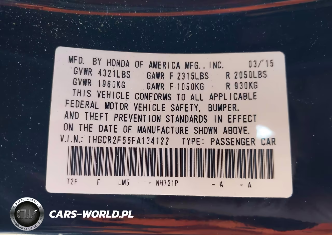 2015 Honda Accord Sport VIN:1HGCR2F55FA134122 - 9