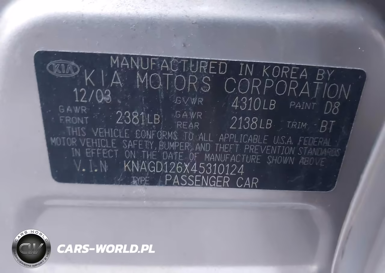2004 Kia Optima Ex-Lx VIN:KNAGD126X45310124 - 9