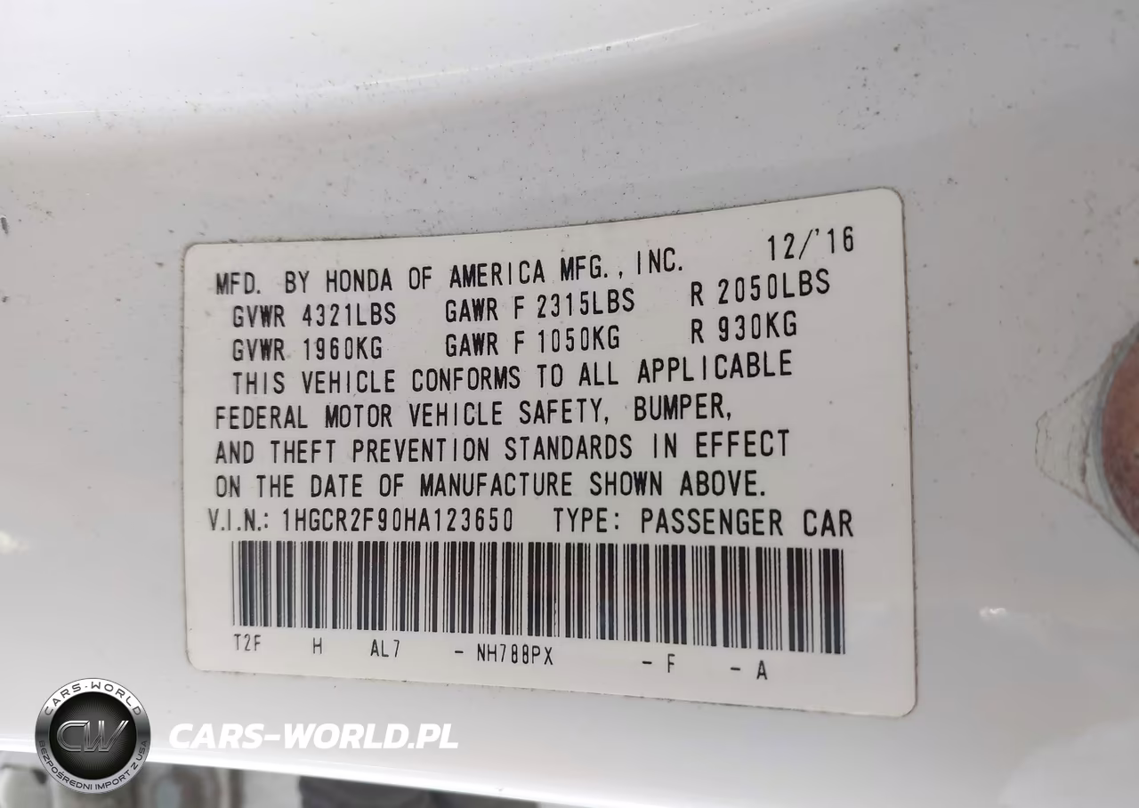 2017 Honda Accord Ex-L VIN:1HGCR2F90HA123650 - 9
