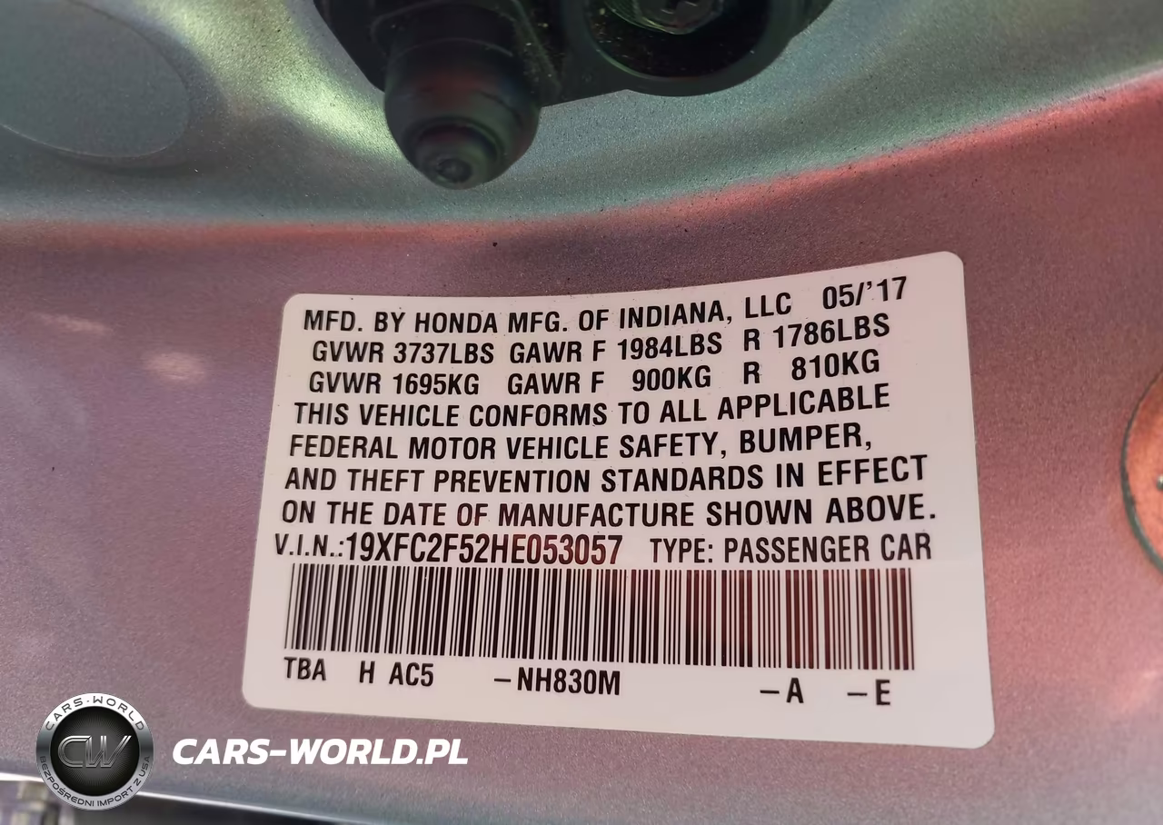 2017 Honda Civic Lx VIN:19XFC2F52HE053057 - 9