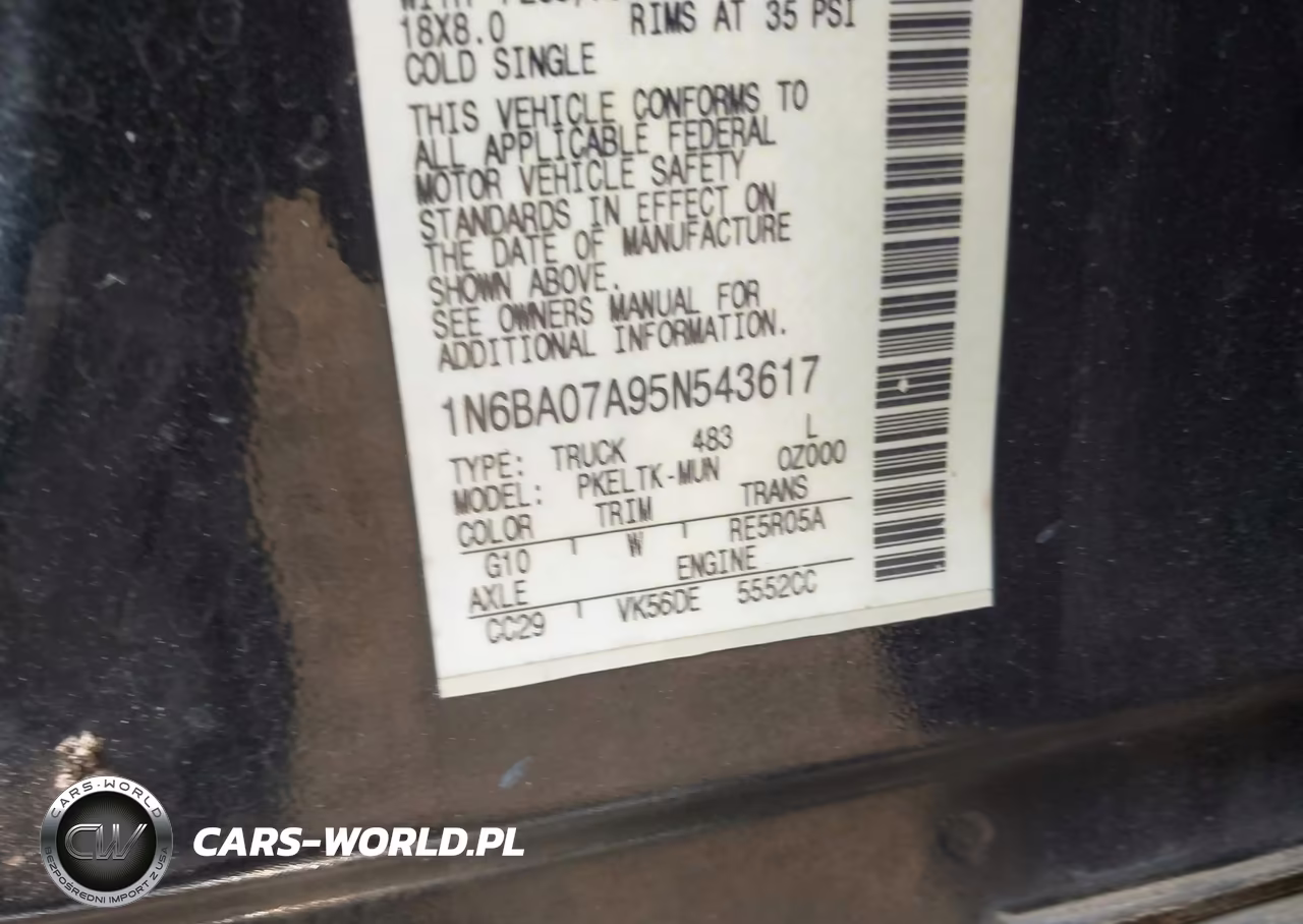 2005 Nissan Titan Se VIN:1N6BA07A95N543617 - 9