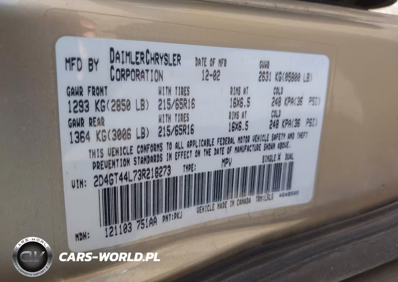 2003 Dodge Grand Caravan Sport VIN:2D4GT44L73R218273 - 9