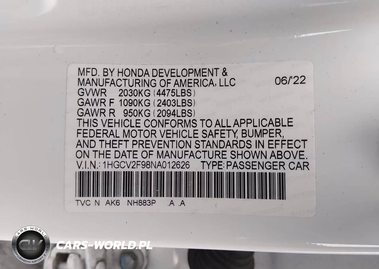 2022 Honda Accord Touring VIN:1HGCV2F98NA012626 - 9
