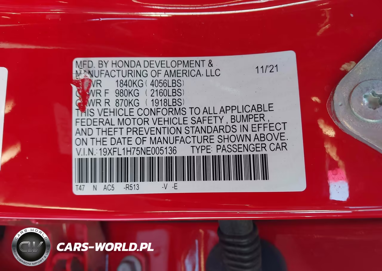 2022 Honda Civic Ex-L VIN:19XFL1H75NE005136 - 9