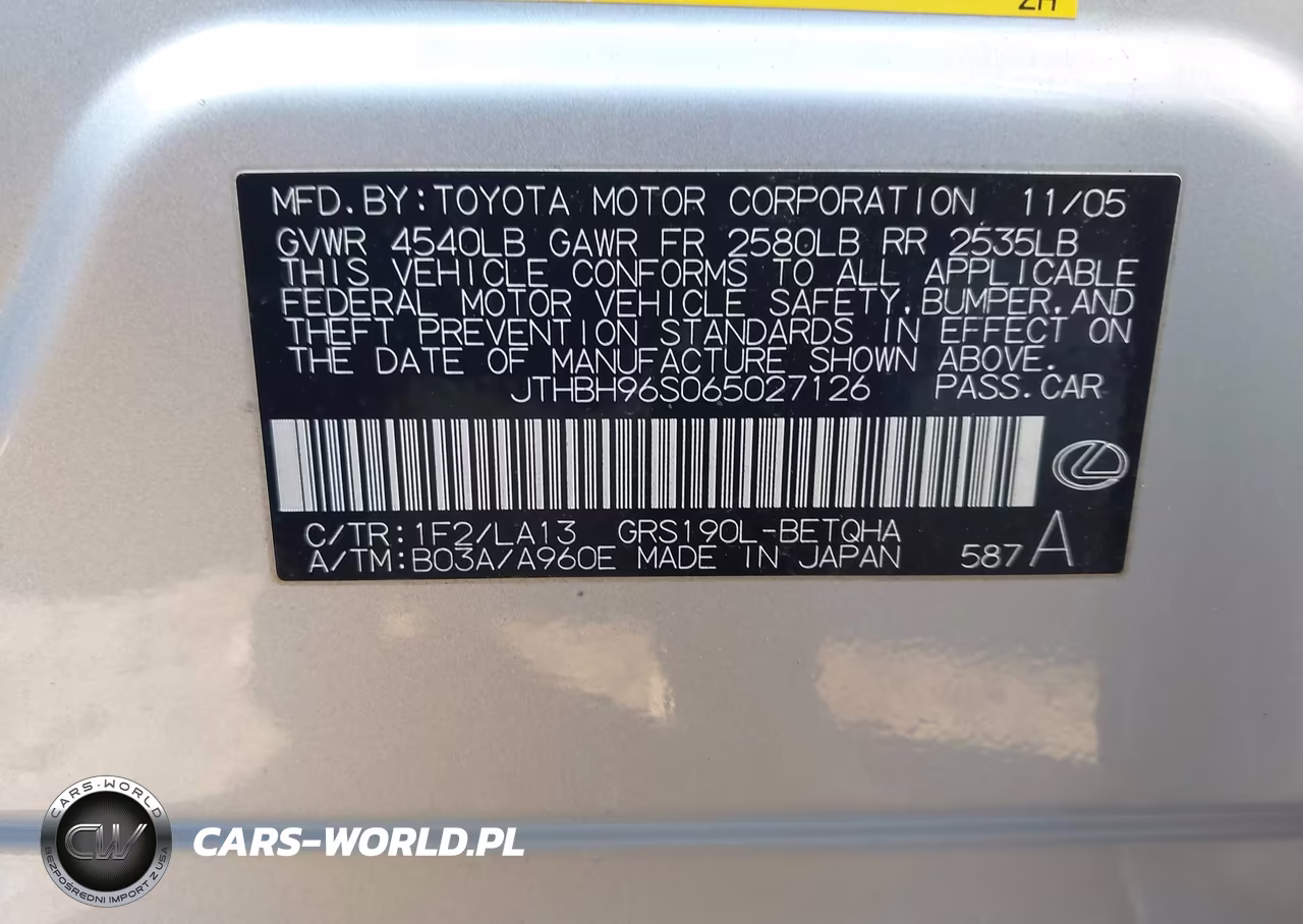2006 Lexus Gs 300 VIN:JTHBH96S065027126 - 9