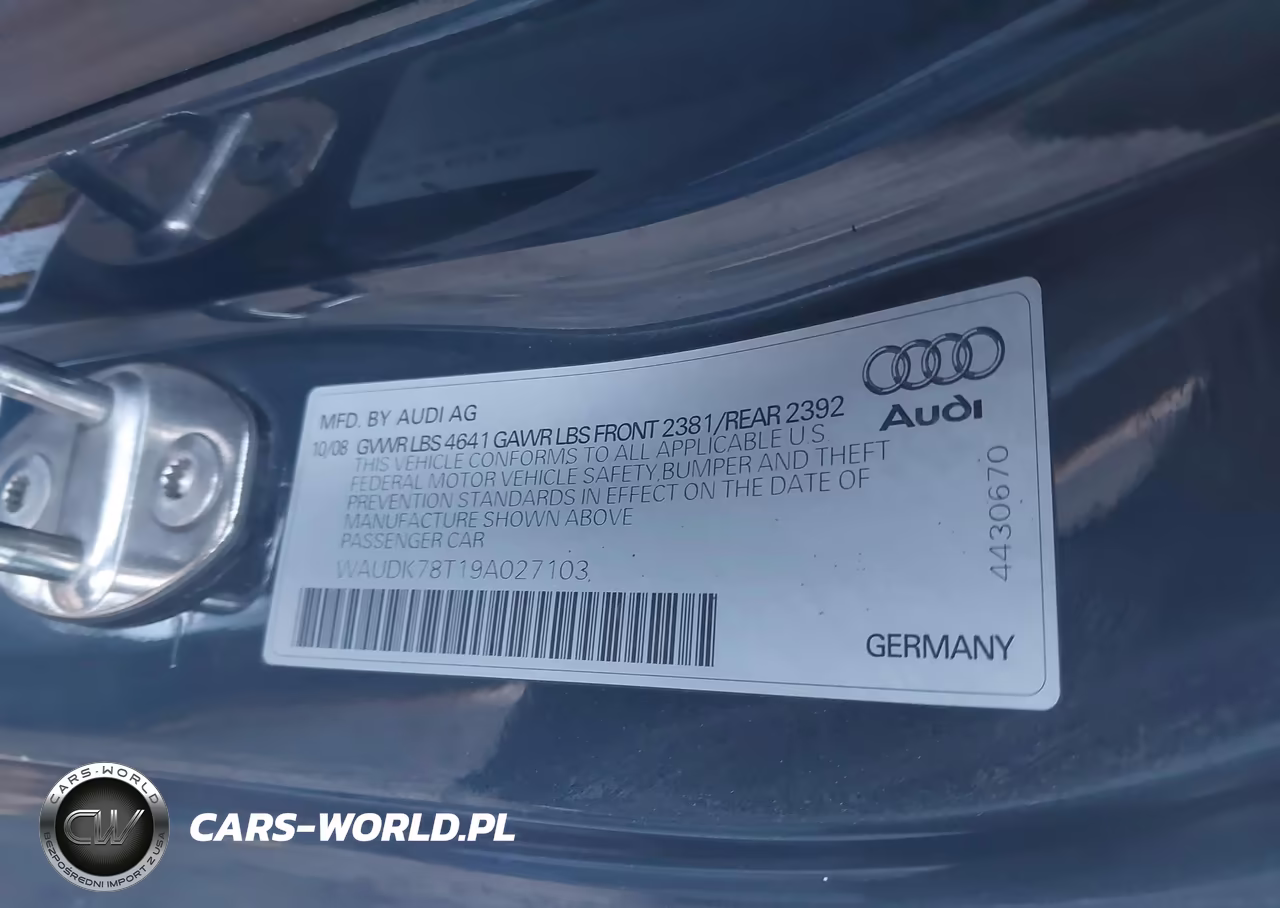 2009 Audi A5 3.2L VIN:WAUDK78T19A027103 - 9