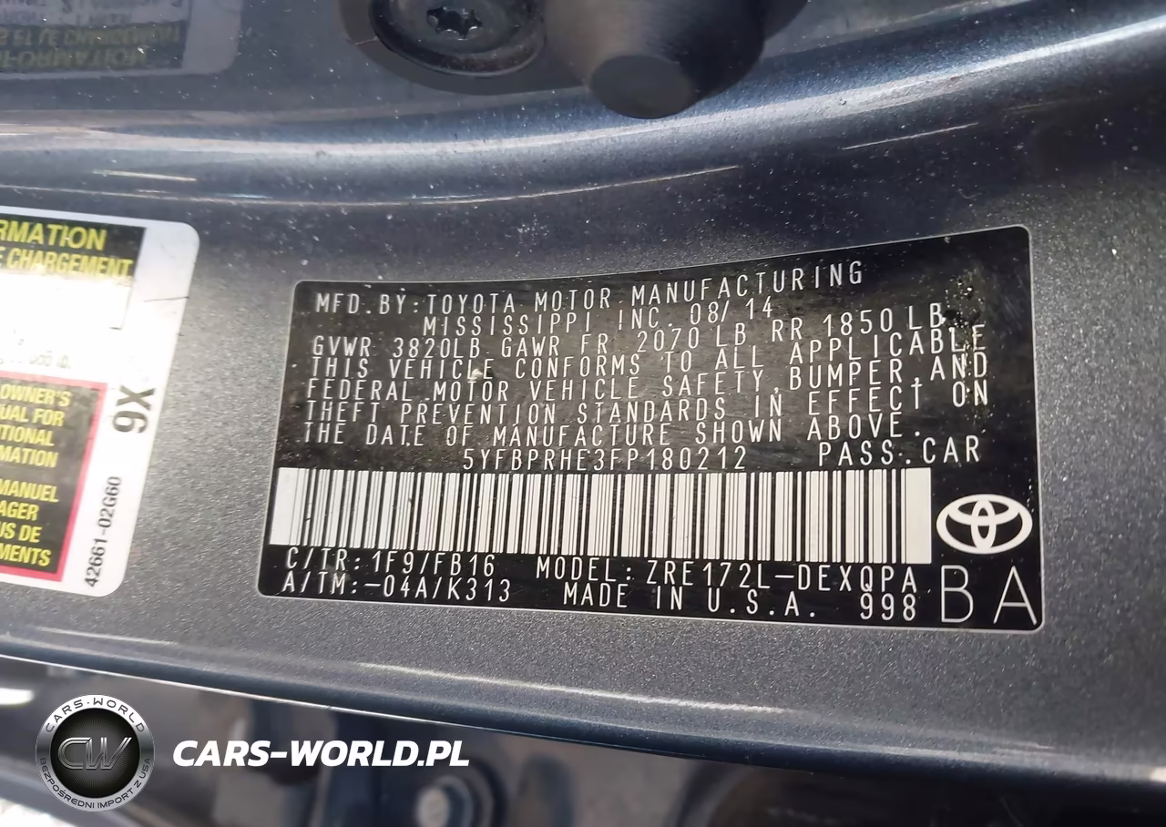 2015 Toyota Corolla Le Eco VIN:5YFBPRHE3FP180212 - 9