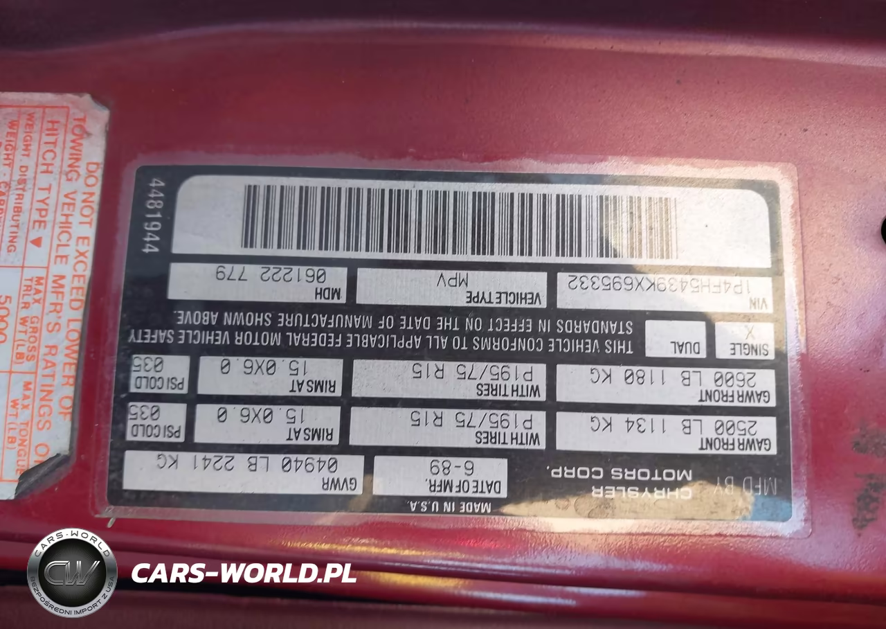 1989 Plymouth Grand Voyager Le VIN:1P4FH5439KX695332 - 9