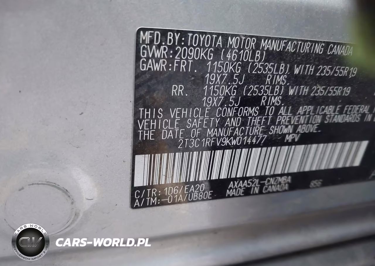 2019 Toyota Rav4 Xle Premium VIN:2T3C1RFV9KW014477 - 9