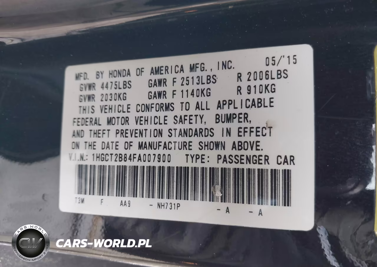 2015 Honda Accord Ex-L V-6 VIN:1HGCT2B84FA007900 - 9