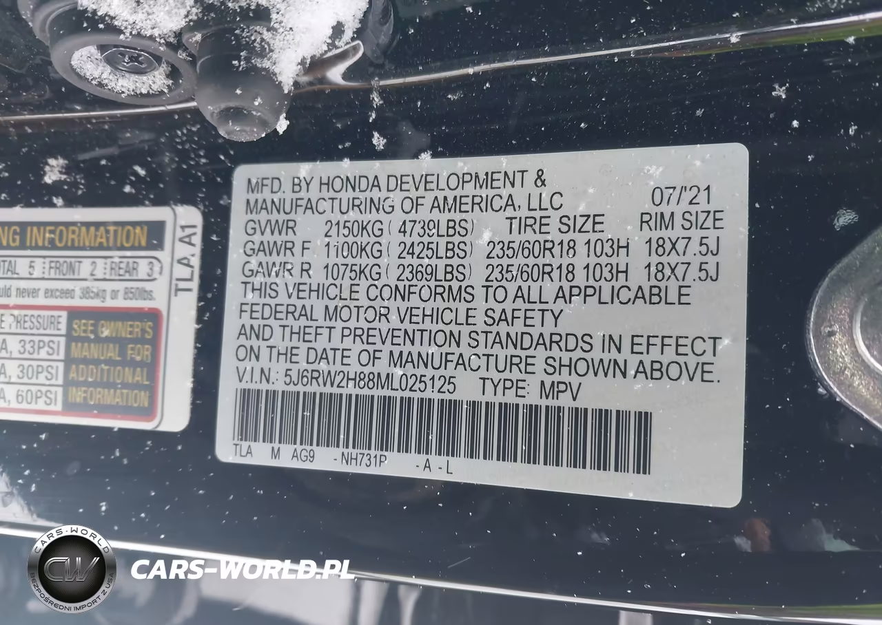 2021 Honda Cr-V Awd Ex-L VIN:5J6RW2H88ML025125 - 9