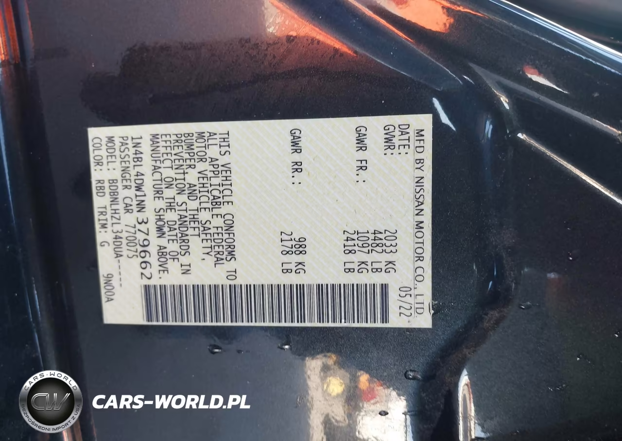 2022 Nissan Altima Sv Intelligent Awd VIN:1N4BL4DW1NN379662 - 9