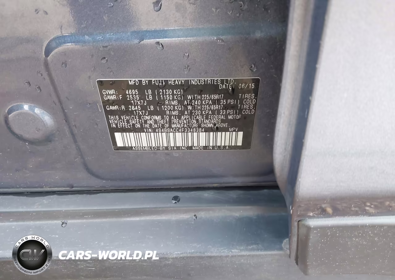 2015 Subaru Outback 2.5I Premium VIN:4S4BSACC4F3348384 - 9