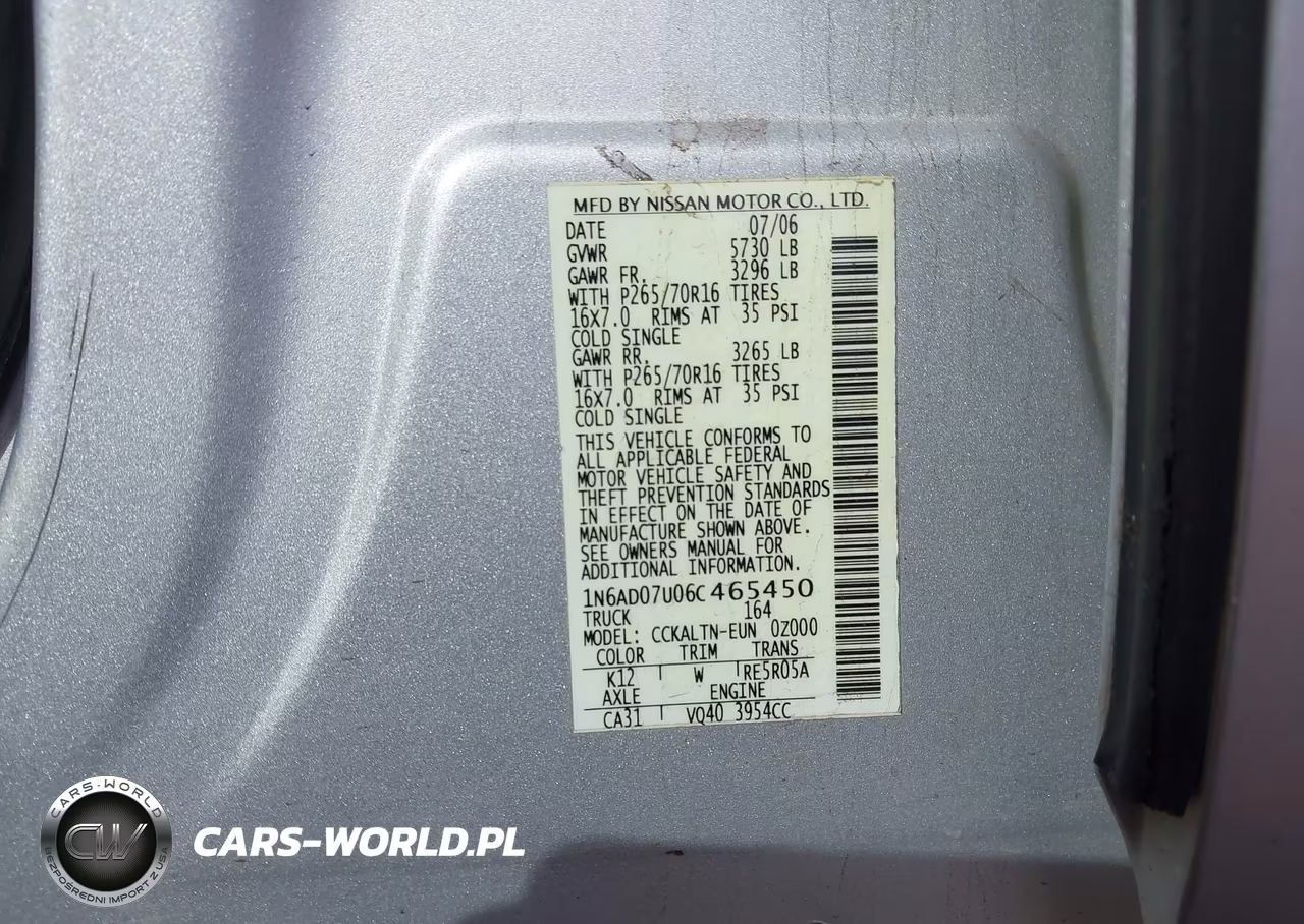 2006 Nissan Frontier Se VIN:1N6AD07U06C465450 - 9