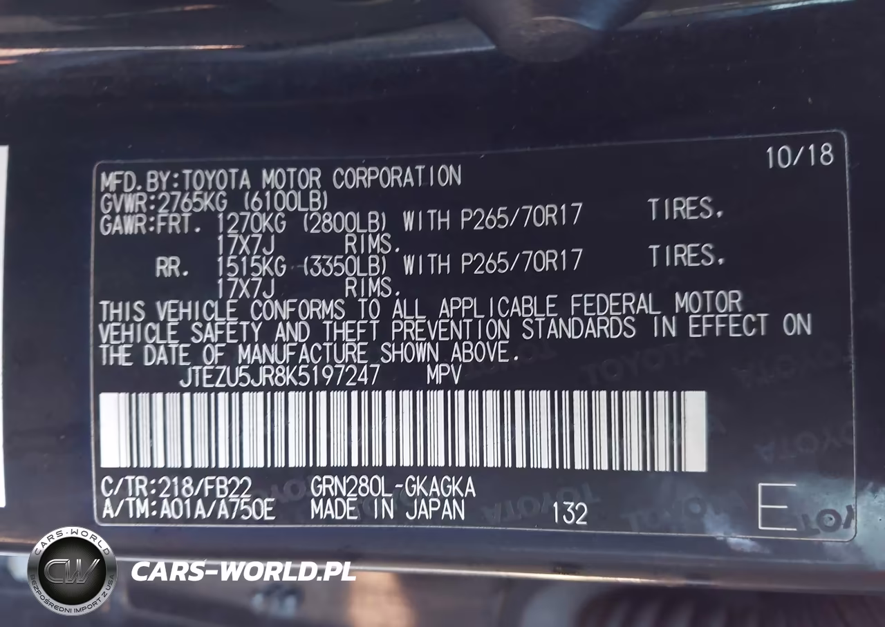 2019 Toyota 4Runner Sr5 VIN:JTEZU5JR8K5197247 - 9