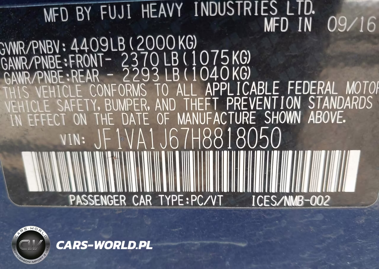 2017 Subaru Wrx Limited VIN:JF1VA1J67H8818050 - 9