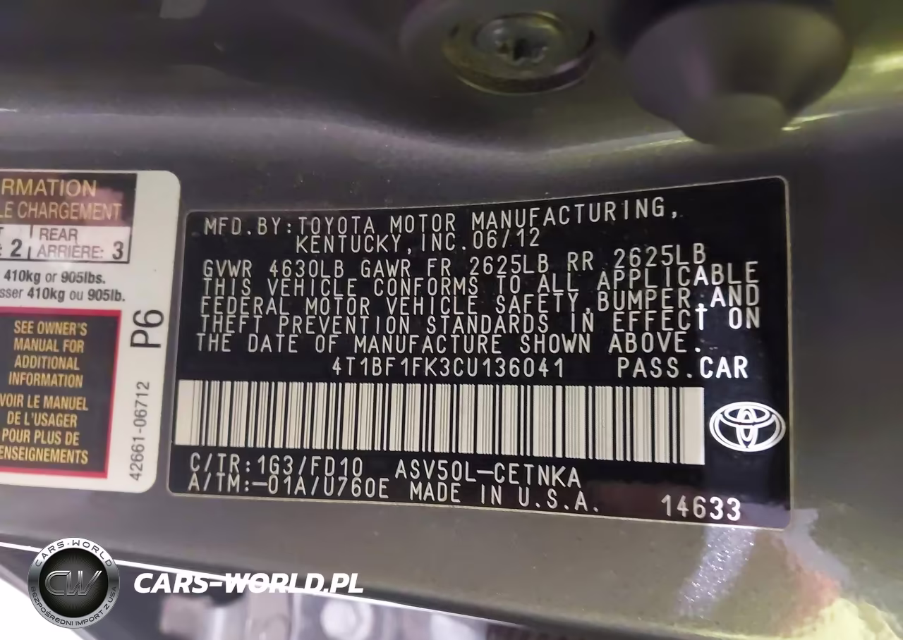 2012 Toyota Camry Le VIN:4T1BF1FK3CU136041 - 9