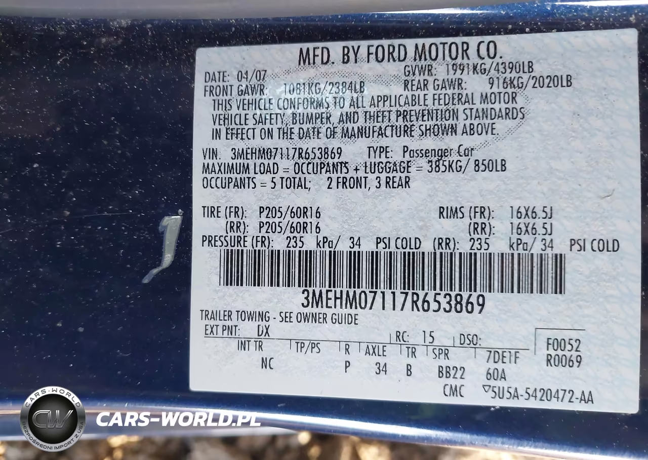 2007 Mercury Milan V6 VIN:3MEHM07117R653869 - 9