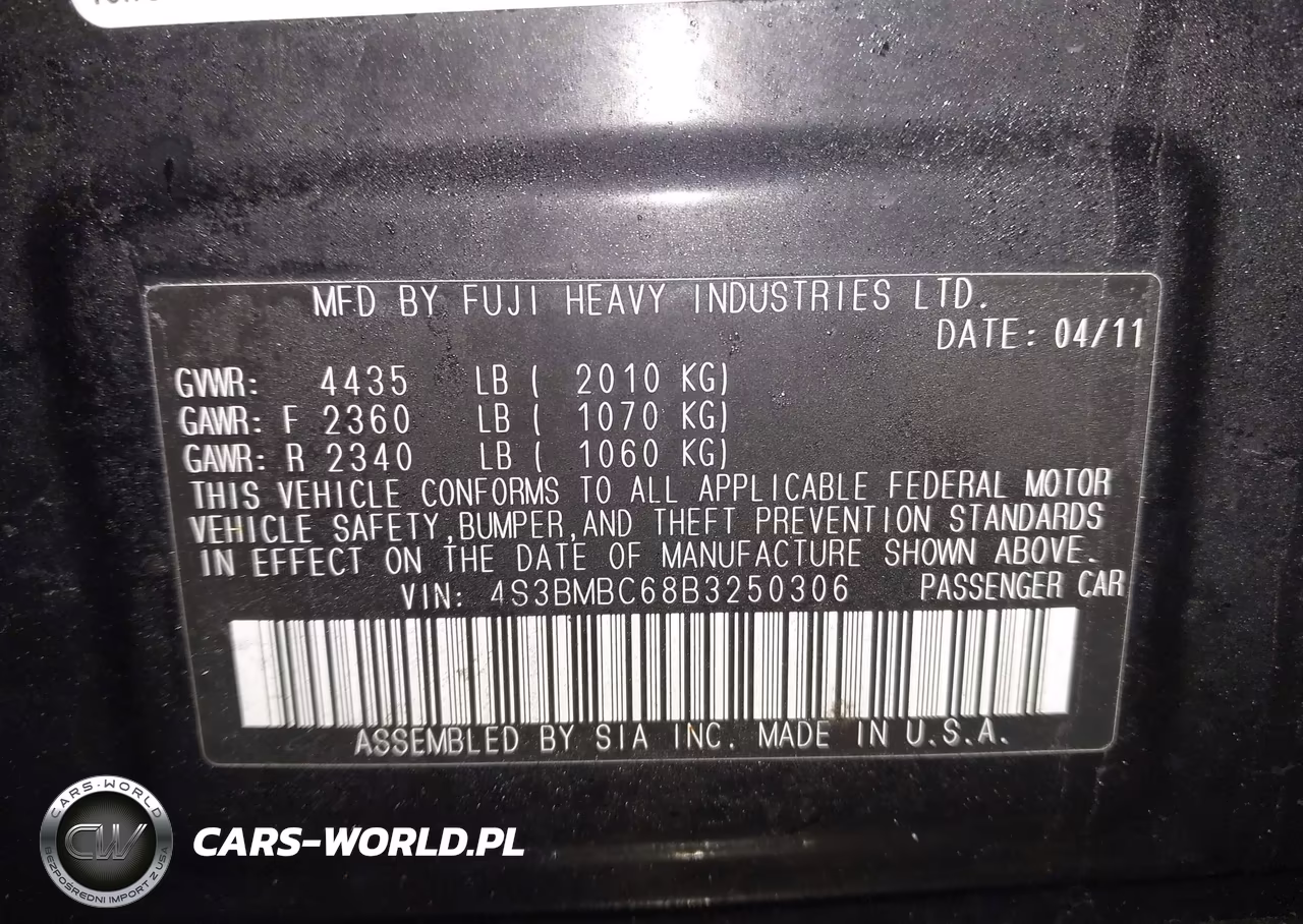 2011 Subaru Legacy 2.5I Premium VIN:4S3BMBC68B3250306 - 9