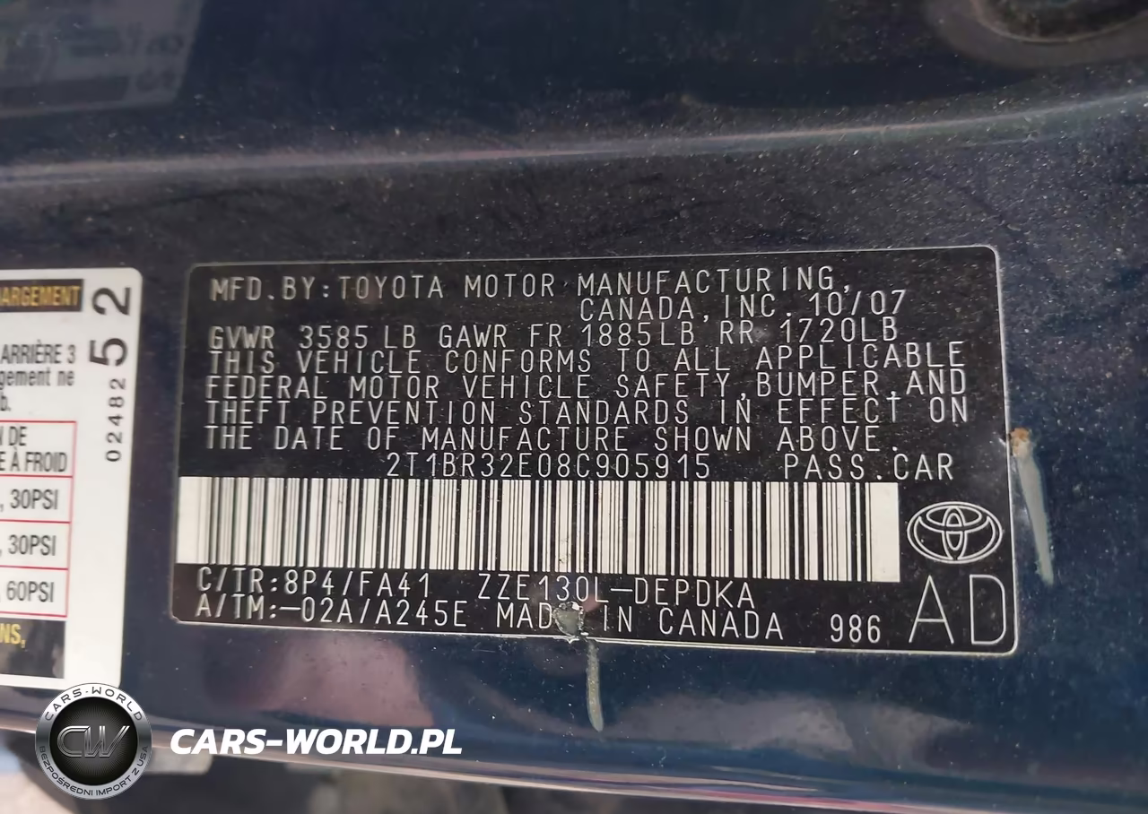 2008 Toyota Corolla Ce VIN:2T1BR32E08C905915 - 9