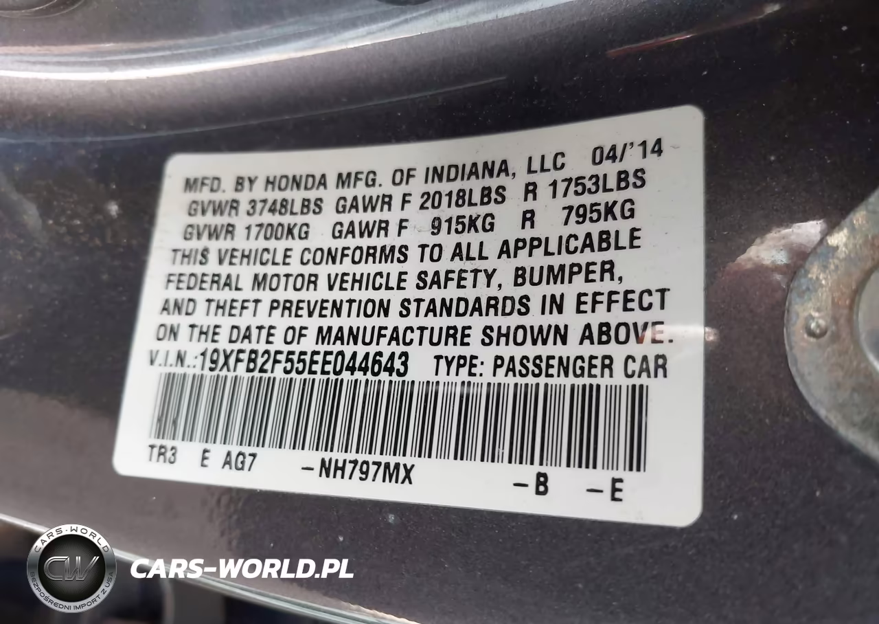 2014 Honda Civic Lx VIN:19XFB2F55EE044643 - 9