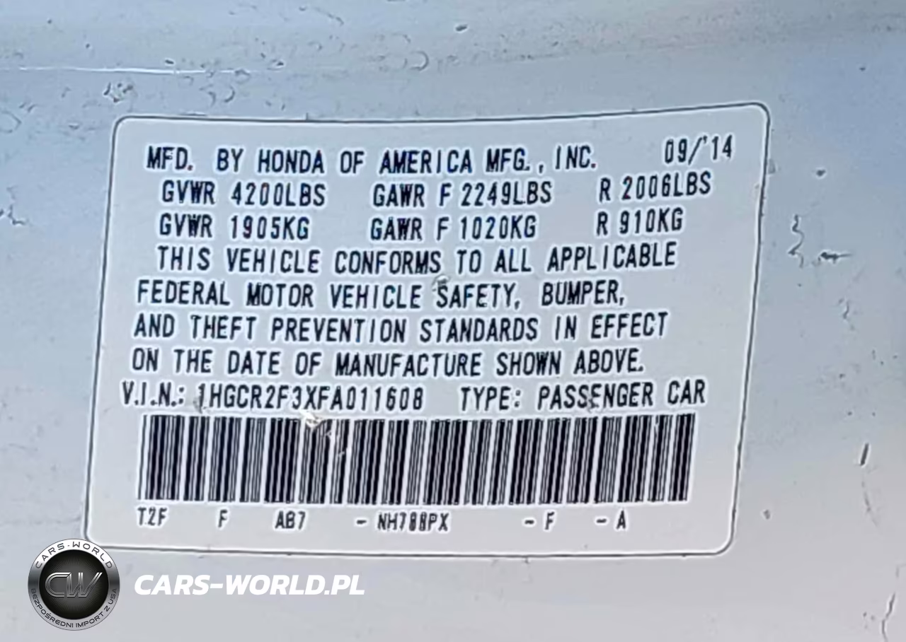 2015 Honda Accord Lx VIN:1HGCR2F3XFA011608 - 9