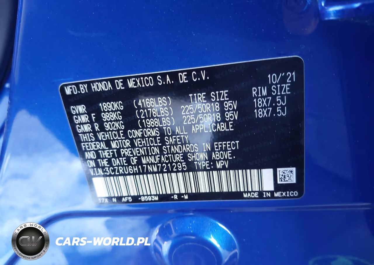 2022 Honda Hr-V Awd Sport VIN:3CZRU6H17NM721295 - 9