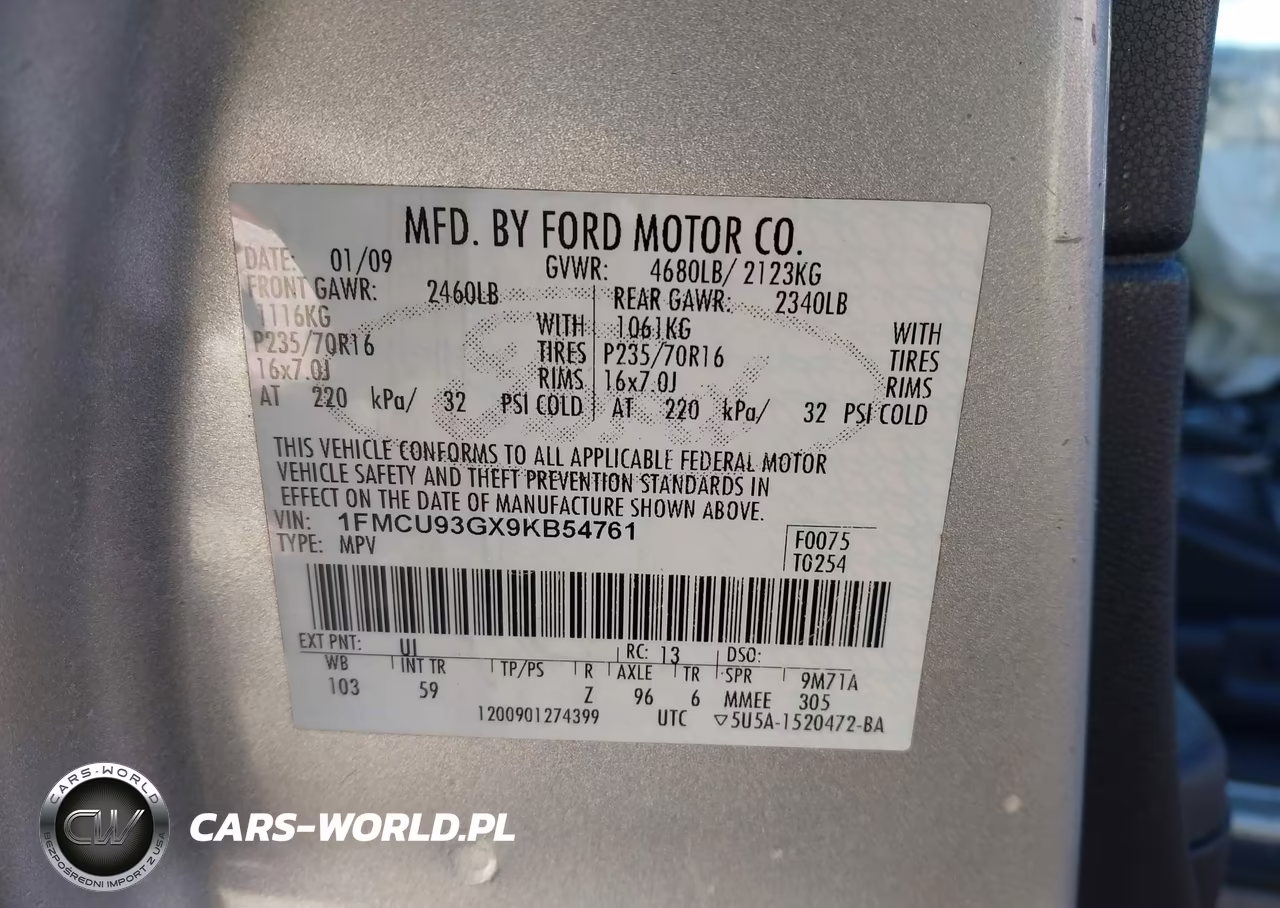 2009 Ford Escape Xlt VIN:1FMCU93GX9KB54761 - 9