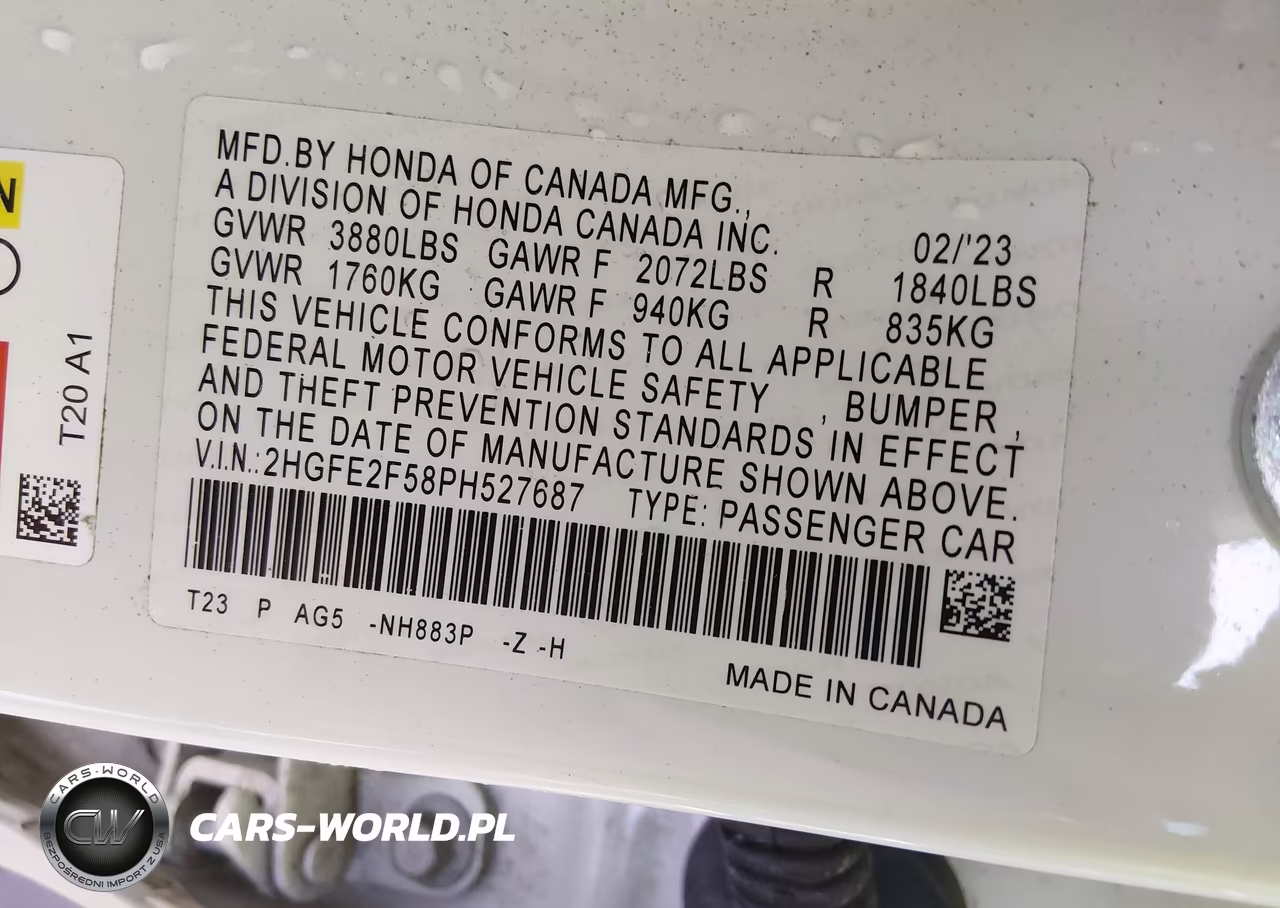 2023 Honda Civic Sport VIN:2HGFE2F58PH527687 - 9