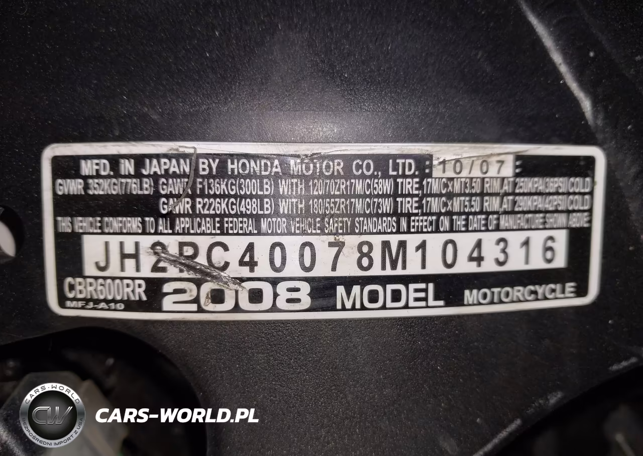 2008 Honda Cbr600 Rr VIN:JH2PC40078M104316 - 10