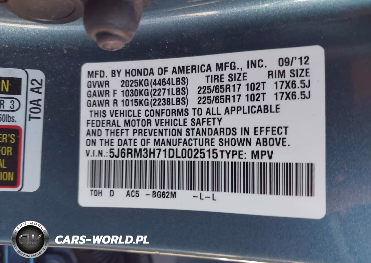2013 Honda Cr-V Ex-L VIN:5J6RM3H71DL002515 - 9