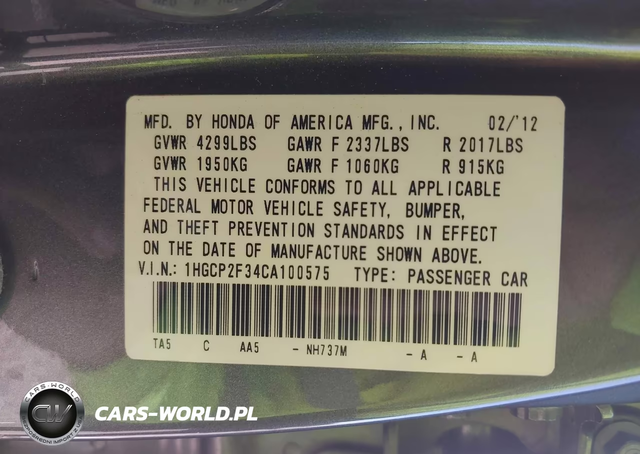 2012 Honda Accord 2.4 Lx VIN:1HGCP2F34CA100575 - 9