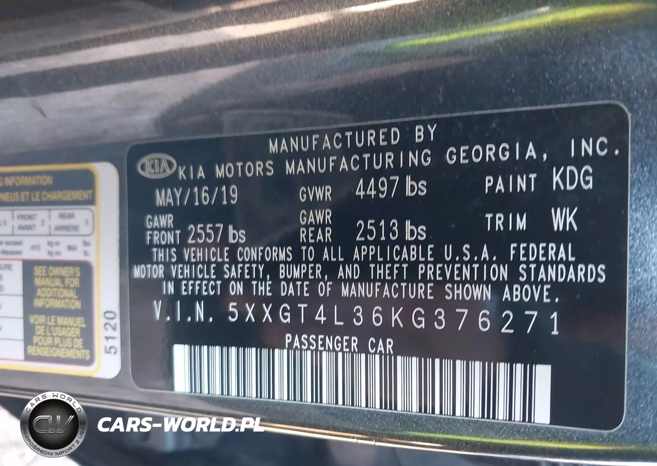 2019 Kia Optima Lx VIN:5XXGT4L36KG376271 - 9