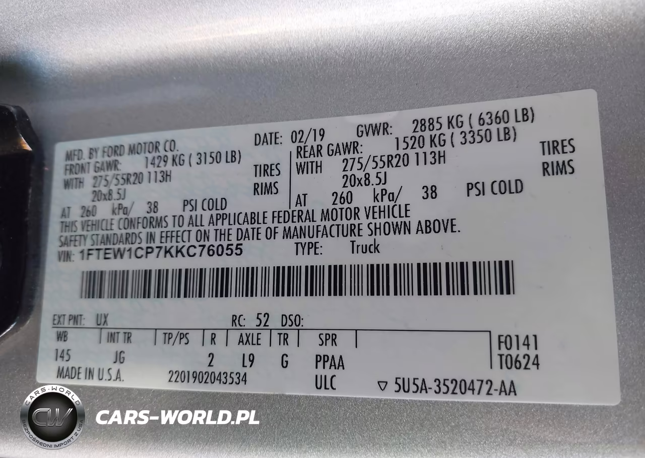 2019 Ford F-150 Xl VIN:1FTEW1CP7KKC76055 - 9